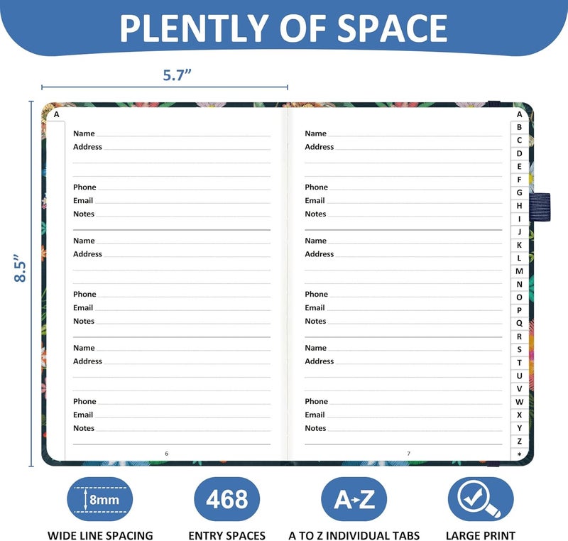 COMKISO Store Address Book with Individual Alphabetical Tabs Laminated, Large Print Address Book with 468 Wide Lining Entry Spaces, Change of Address Labels, Hardcover Address Book 5.7 x 8.5" - Bloom - Image 3